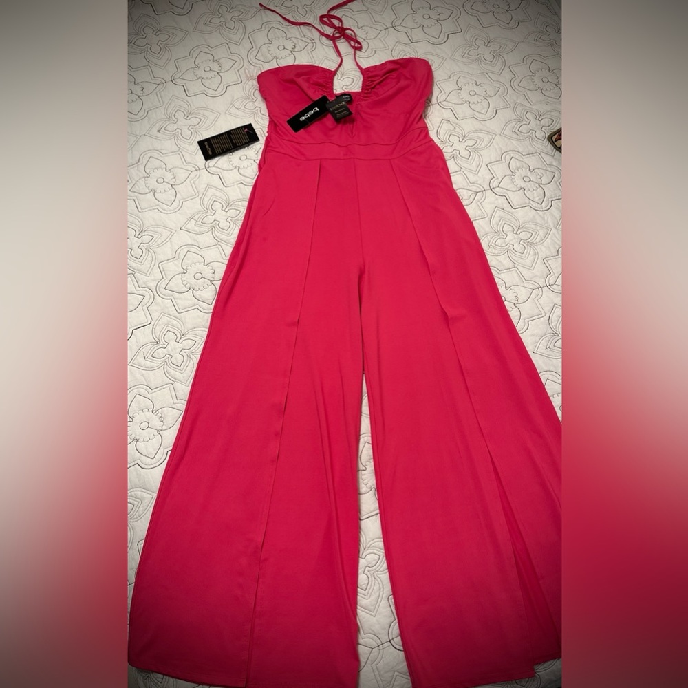 BEBE NWT Pink Strappy Slit Leg Jumpsuit - Picture 9 of 9